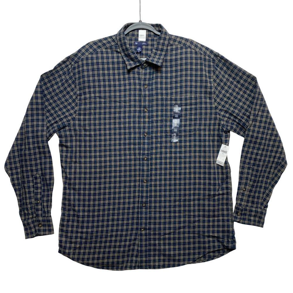 Gap Button-Down Shirt Mens XXL Blue Plaid Slim Fit Long Sleeve 454127-03-1